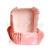 Pembe Fiyonk Kare CupCake Pet Kapsül 50 Adet 80x80 mm