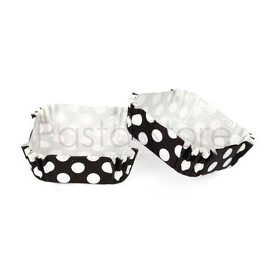 Siyah Beyaz Puantiyeli Kare CupCake Pet Kapsül 100 Adet 80x80 mm